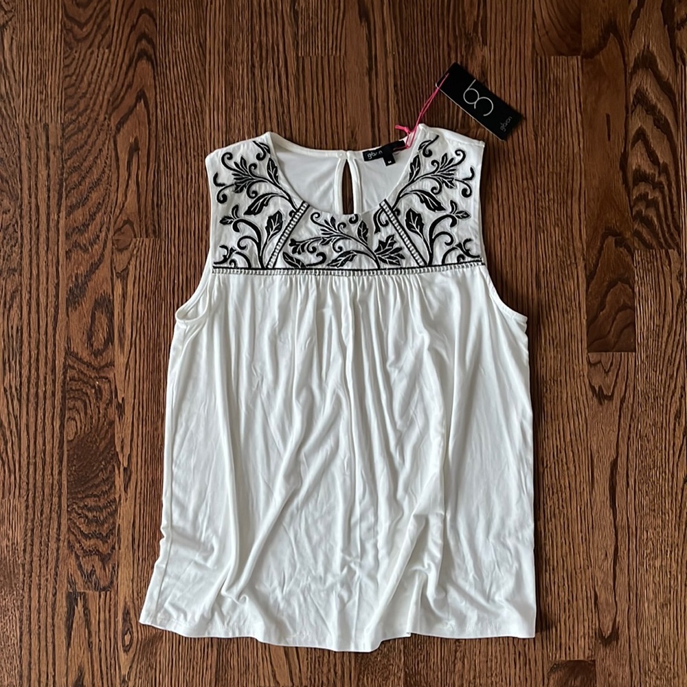 Gibson cream embroidered tank, size M